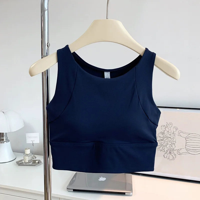 Supportive Sports Bra Vest | Breathable Full-Cup Yoga & Running Fitness Bra - Dark blue，S