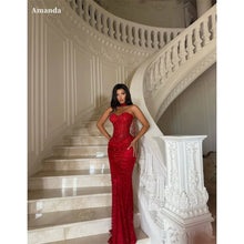 Amanda Red Mermaid Rhinestone Prom Dress | Halter Neck Floor-Length Luxury Gown (Custom) - as pic，8