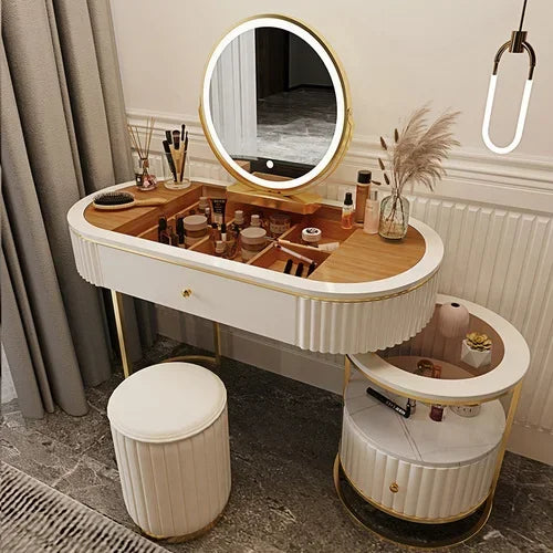 Luxury Nordic Dressing Table Set | Mirror + Storage Drawers (Salon Look) - 100 cm