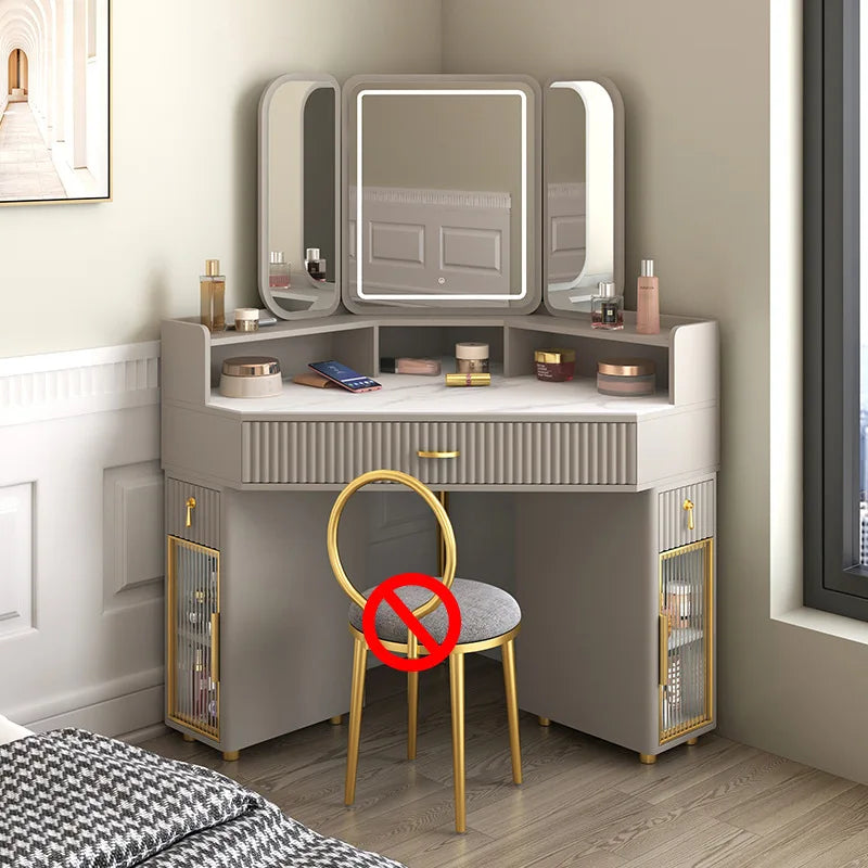 Corner Solid Wood Dressing Table | Triangle Vanity with Storage Combination - 0.9m E