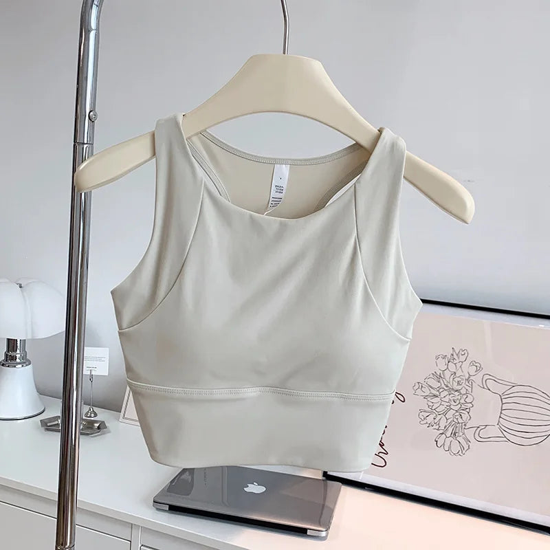 Supportive Sports Bra Vest | Breathable Full-Cup Yoga & Running Fitness Bra - Ivory white，S