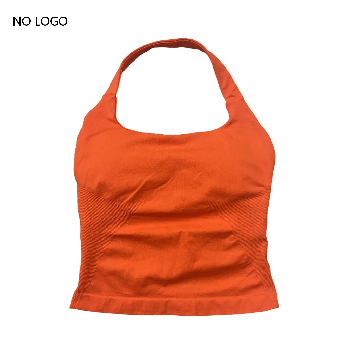 Halter Backless Sports Bra | Impact Workout Bra & Yoga Tank-Style Top - Sunset Orange，XS