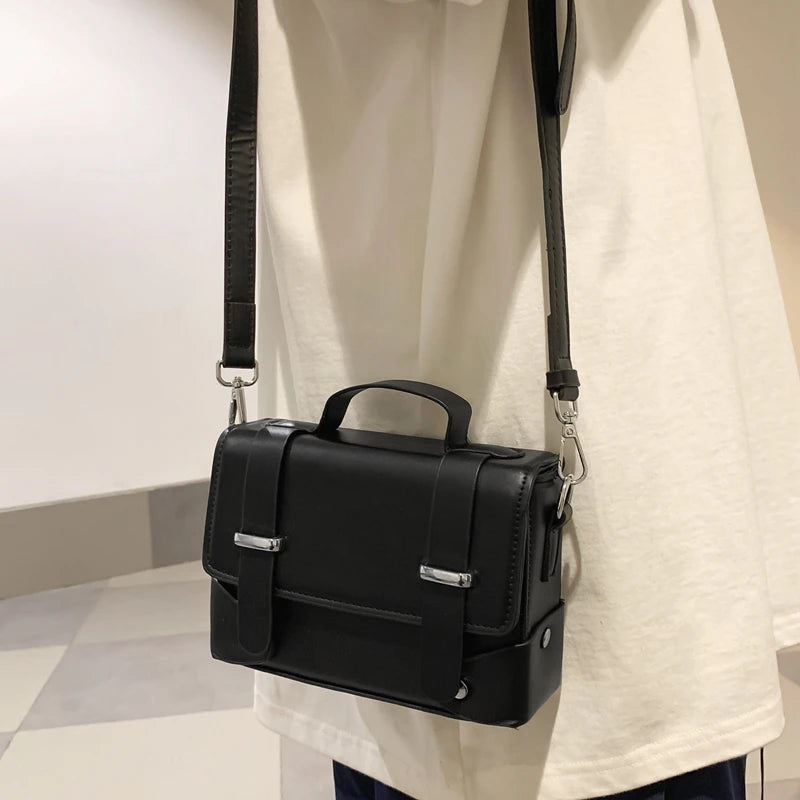 Minimalist Men's PU Leather Crossbody Messenger Bag (Flip-Top) - Black