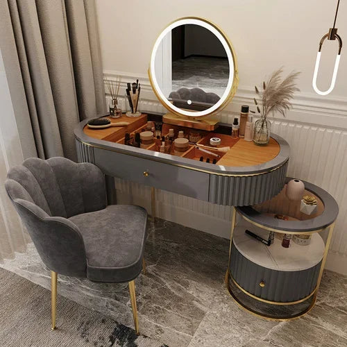 Luxury Nordic Dressing Table Set | Mirror + Storage Drawers (Salon Look) - 100 cm-7