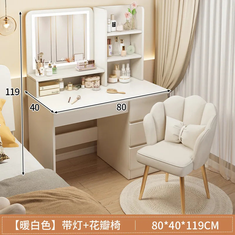 Compact Makeup Table & Chair Set | Bedroom Vanity with Storage (Small Space) - 1 23