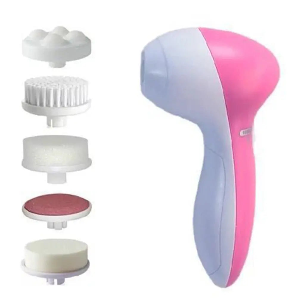 5-in-1 Facial Cleansing Brush | Electric Face Wash Tool for At-Home Spa Routine - Pink
