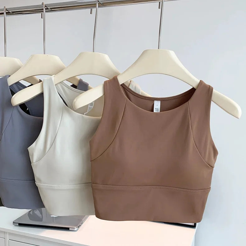 Supportive Sports Bra Vest | Breathable Full-Cup Yoga & Running Fitness Bra - Coco coffee，M