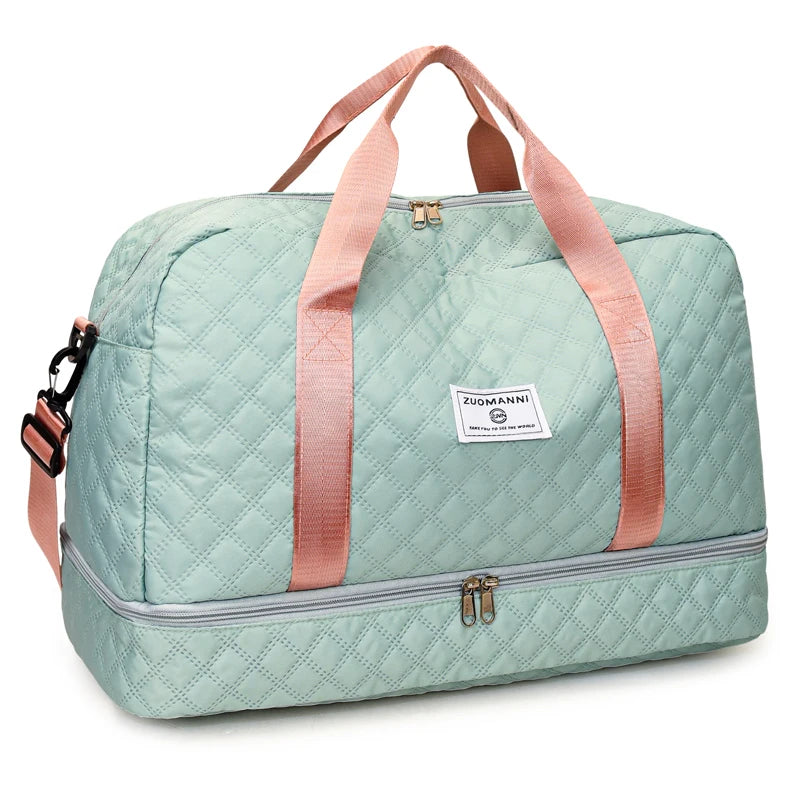 Travel Duffel Bag with Shoe Compartment | Multi-Function Gym & Weekend Luggage Bag - ZMN026-Green Pink