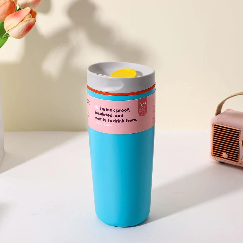 20oz Insulated Stainless Steel Mug | Spill-Proof Lid Travel Coffee Tumbler (Hot/Cold) - Sky blue 600ml，One Size