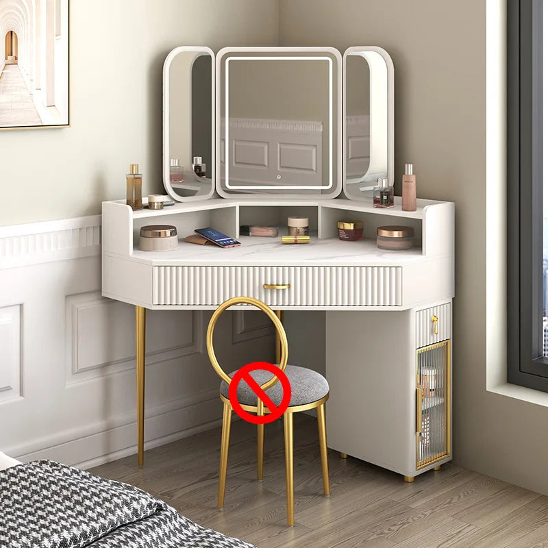 Corner Solid Wood Dressing Table | Triangle Vanity with Storage Combination - 0.9m B
