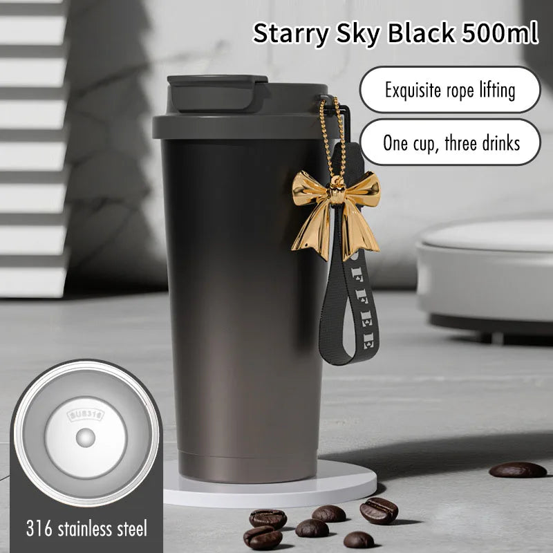 316 Stainless Steel Insulated Cup with Ceramic Inner | Leakproof Portable Coffee/Tea Tumbler - black