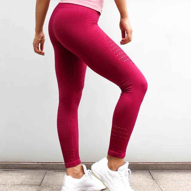 LANTECH Seamless High-Waist Yoga Leggings | Compression Running & Gym Tights - wine red，XL