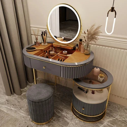 Luxury Nordic Dressing Table Set | Mirror + Storage Drawers (Salon Look) - 80 cm-2
