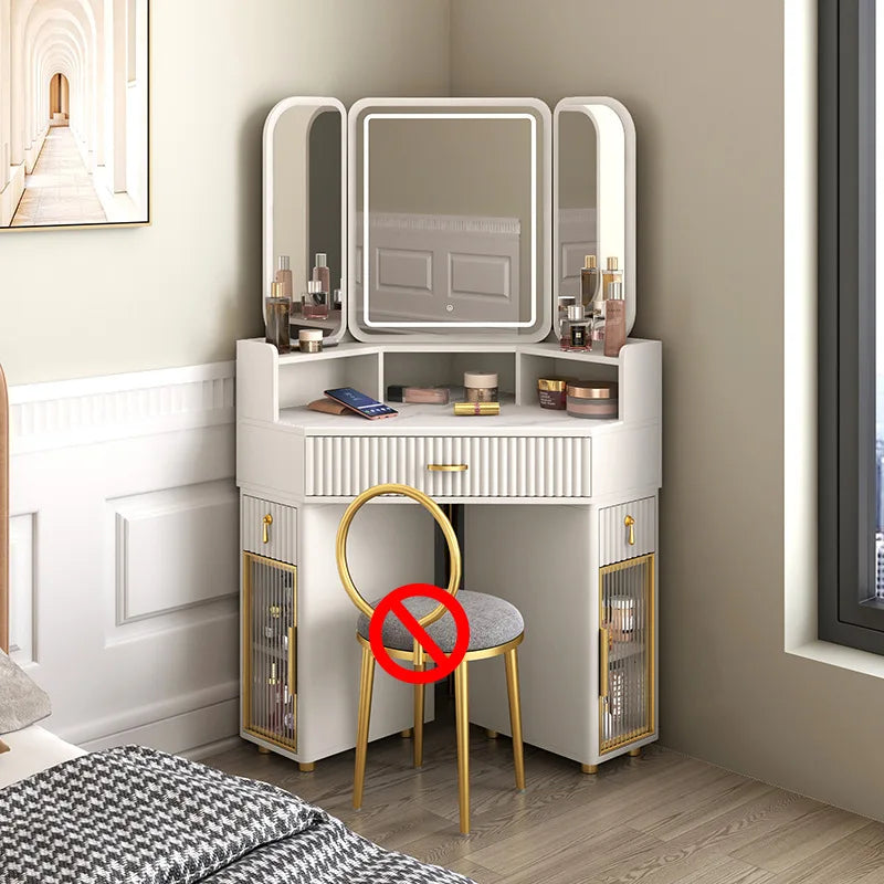 Corner Solid Wood Dressing Table | Triangle Vanity with Storage Combination - 0.7m F