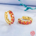 925 Sterling Silver Emerald Hoop Earrings | 18K Gold Plated Luxury Look - Red
