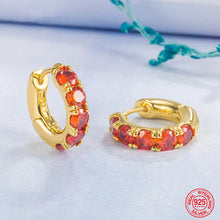 925 Sterling Silver Emerald Hoop Earrings | 18K Gold Plated Luxury Look - Red