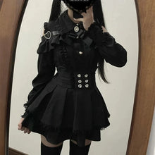 Japanese Gothic Lolita Dress Set | Bow Lace Ruffles Harajuku Y2K Mini Dress - 345 Black Set，L