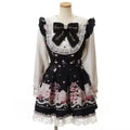 Japanese Gothic Lolita Dress Set | Bow Lace Ruffles Harajuku Y2K Mini Dress - 3708 Black，L