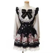 Japanese Gothic Lolita Dress Set | Bow Lace Ruffles Harajuku Y2K Mini Dress - 3708 Black，L
