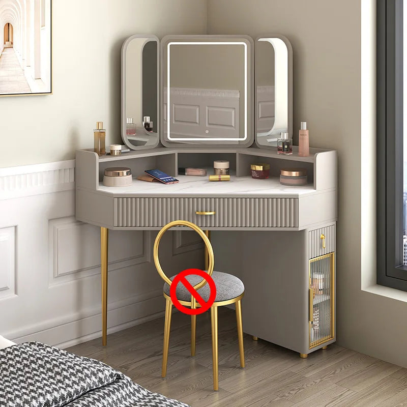 Corner Solid Wood Dressing Table | Triangle Vanity with Storage Combination - 0.9m A