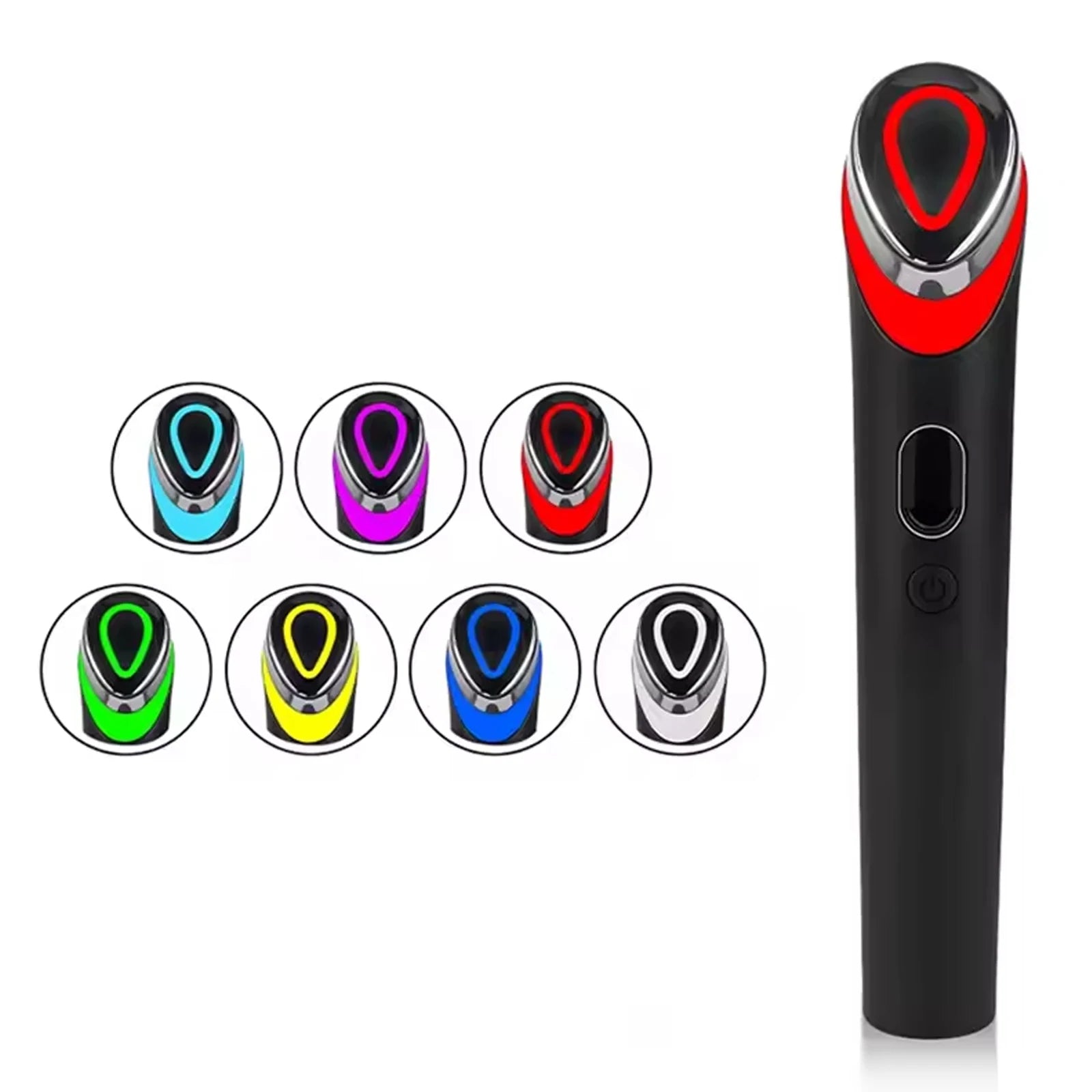 7-Color LED Facial Light Therapy Wand | Red & Blue Skincare Booster - Black