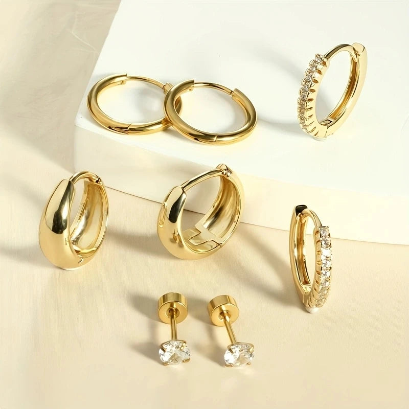 8-Piece Hypoallergenic Cartilage Earrings Set | Thick Hoops & Studs - B2-8pcs-Golden
