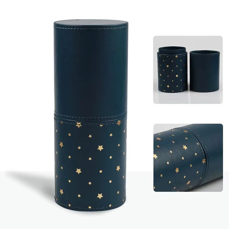 PU Leather Makeup Brush Holder Bag | Dust-Proof Waterproof Travel Brush Bucket - Dark green star