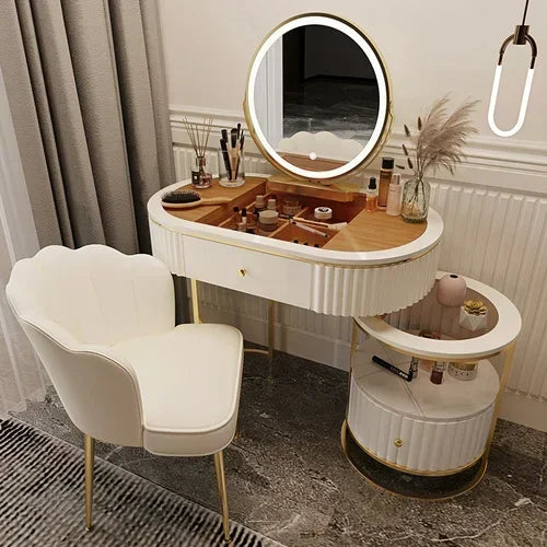 Luxury Nordic Dressing Table Set | Mirror + Storage Drawers (Salon Look) - 80 cm-8