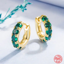 925 Sterling Silver Emerald Hoop Earrings | 18K Gold Plated Luxury Look - Green