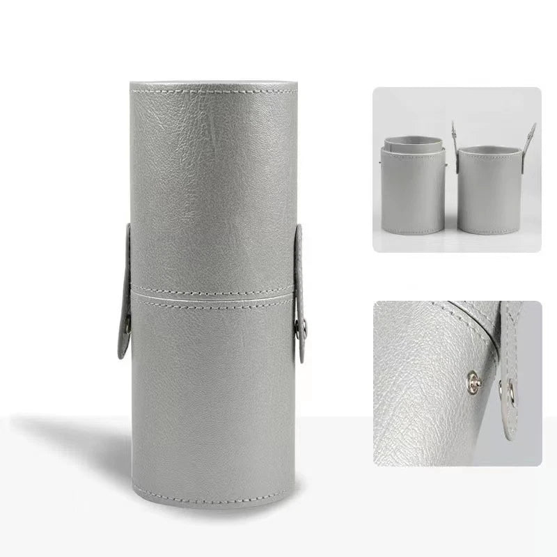 PU Leather Makeup Brush Holder Bag | Dust-Proof Waterproof Travel Brush Bucket - silver