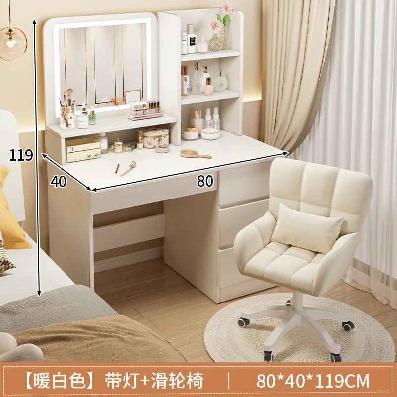 Compact Makeup Table & Chair Set | Bedroom Vanity with Storage (Small Space) - 124
