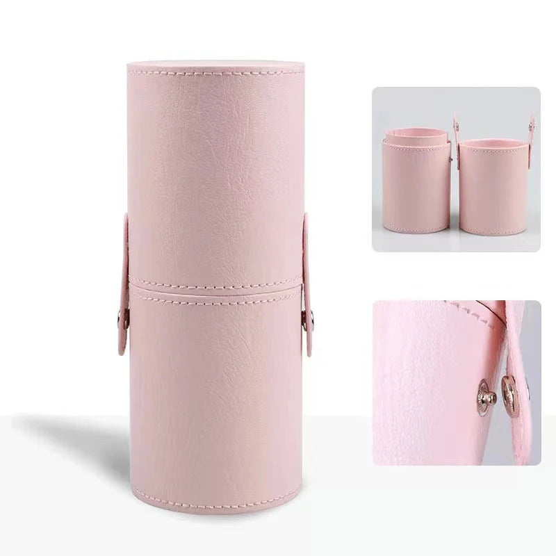 PU Leather Makeup Brush Holder Bag | Dust-Proof Waterproof Travel Brush Bucket - pink