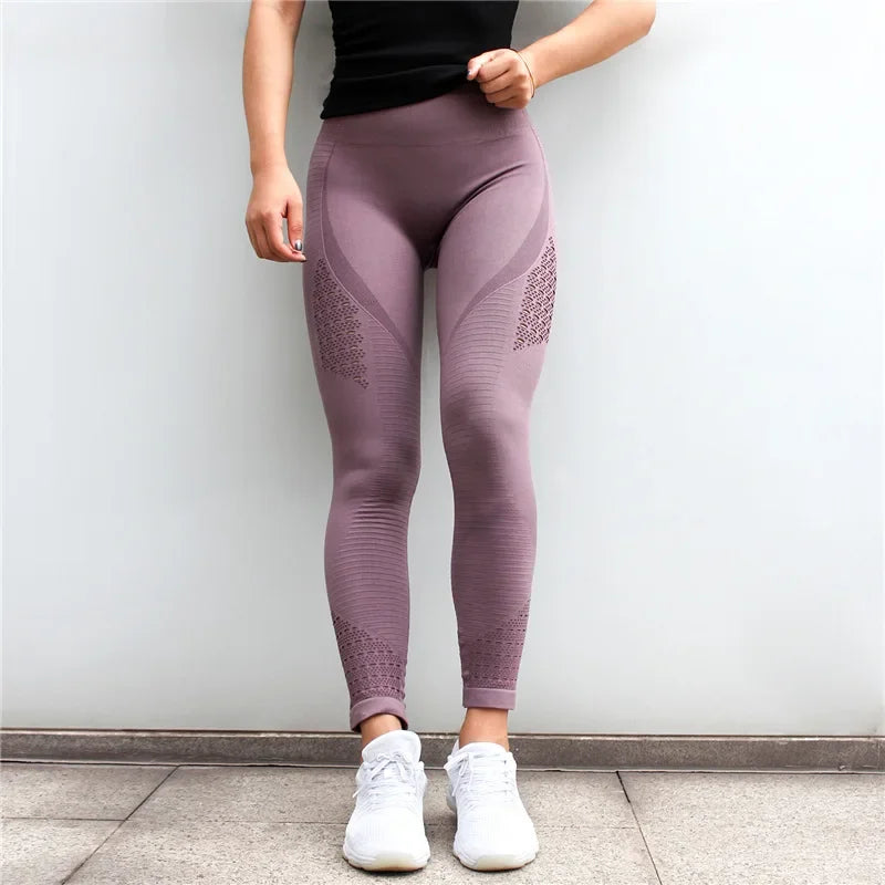 LANTECH Seamless High-Waist Yoga Leggings | Compression Running & Gym Tights - PURPLE，S