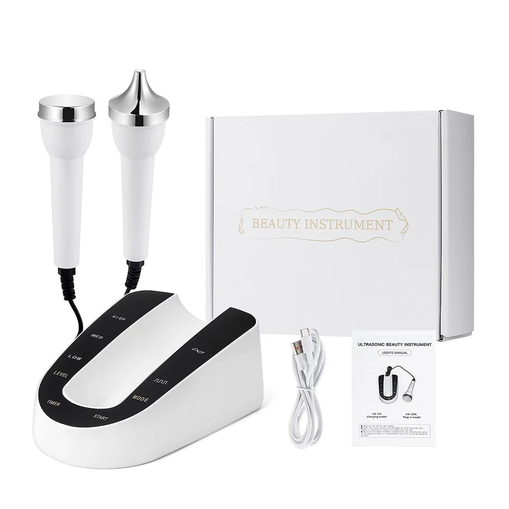 Ultrasonic Skincare Device | At-Home Facial Spa Tool for Face & Eye Massage - WHITE