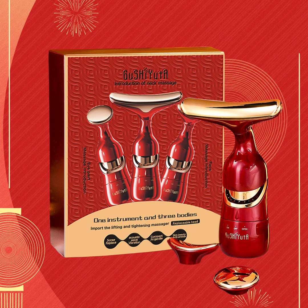 3-in-1 EMS Face, Neck & Eye Massager | Adjustable Sculpting Device - Red1