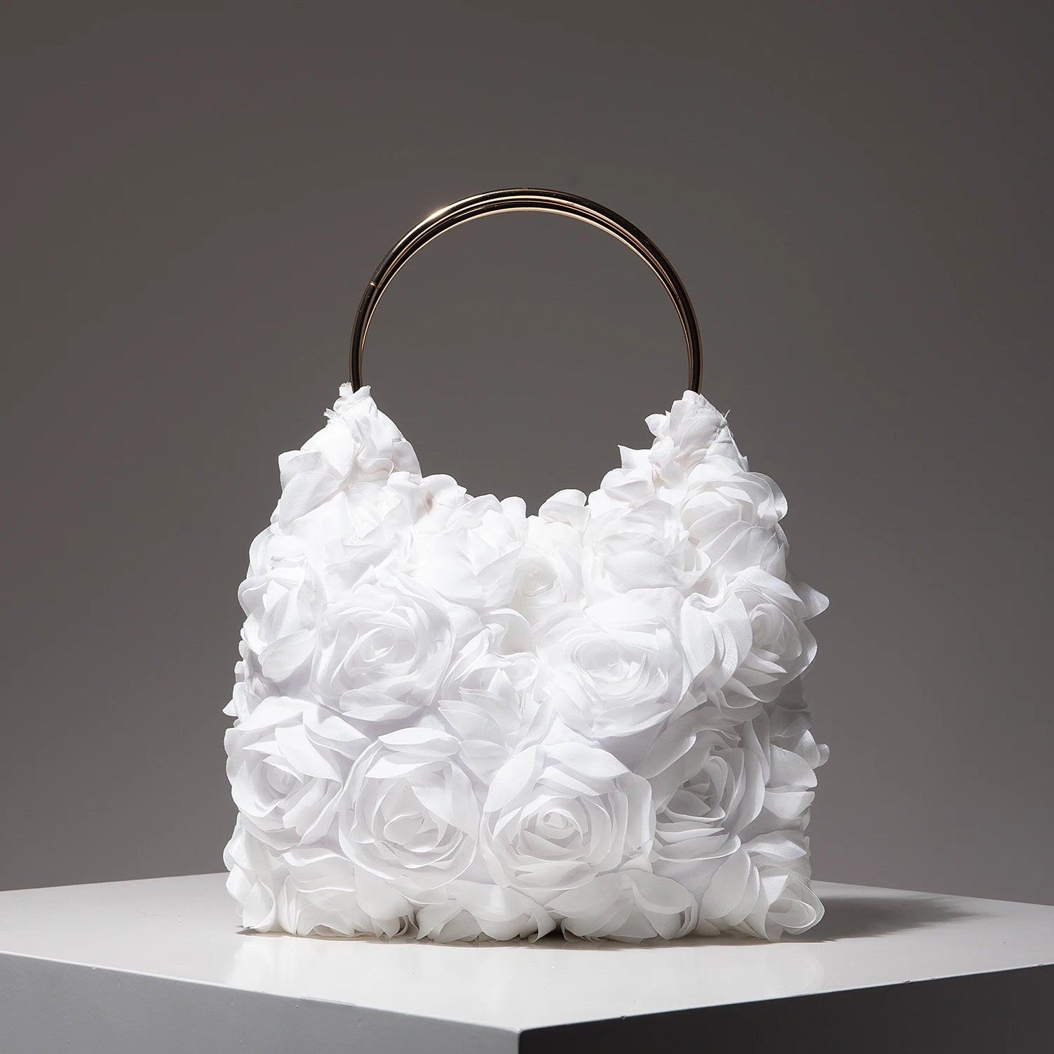 Rose Floral Tote Bag | Elegant Party & Wedding Guest Handbag - WHITE