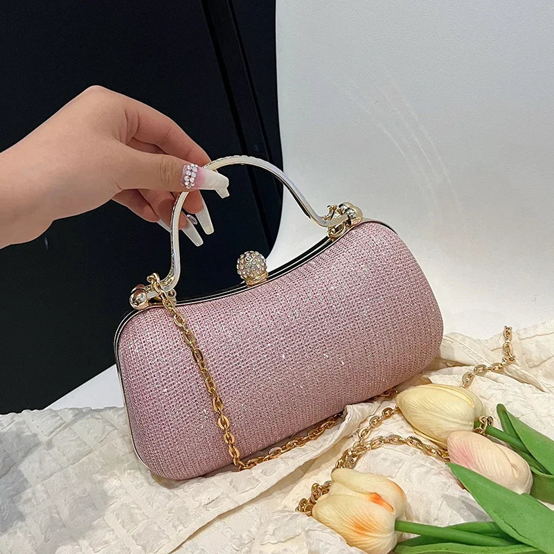 Chain Evening Bag for Women | Vintage Dinner Shoulder & Crossbody Purse - Pink