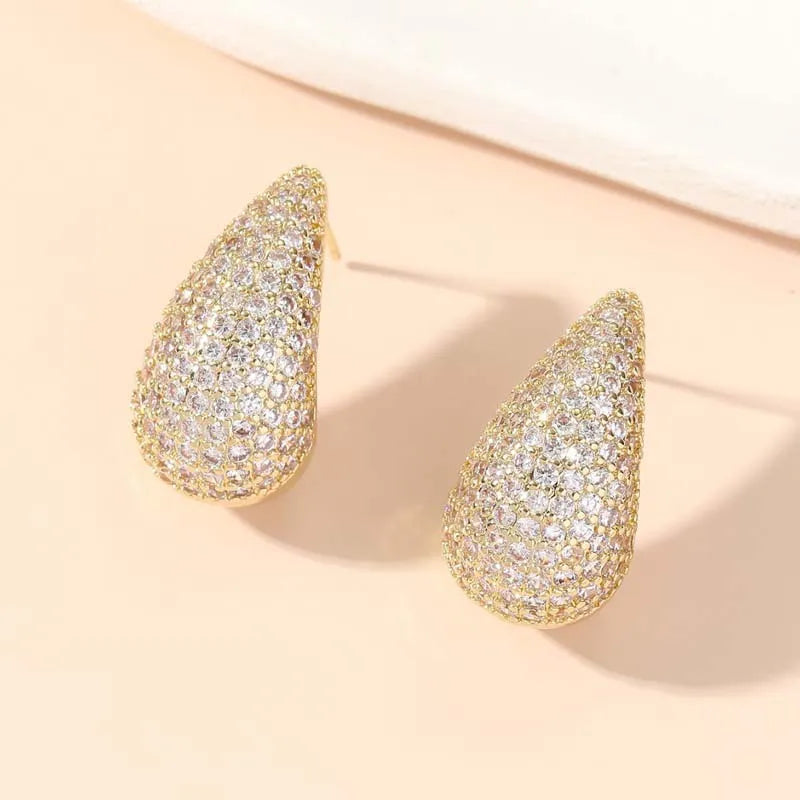 Zircon Water Drop Stud Earrings | Gold-Tone Statement Wedding & Party Jewelry - Gold-01