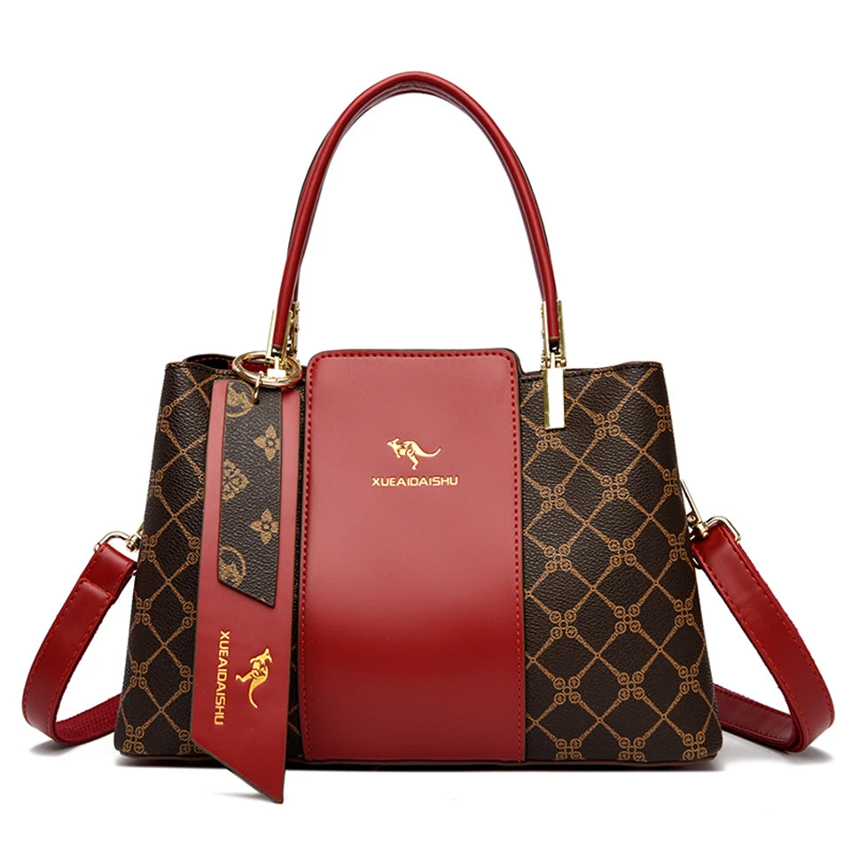 Soft Leather Large-Capacity Shoulder Bag | Printed Crossbody Women’s Handbag - Diamond Red