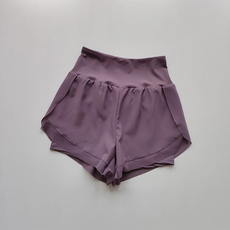 High-Waisted Quick-Dry Sports Shorts | Mesh Double-Layer Gym Running & Yoga Shorts - Purple，XL