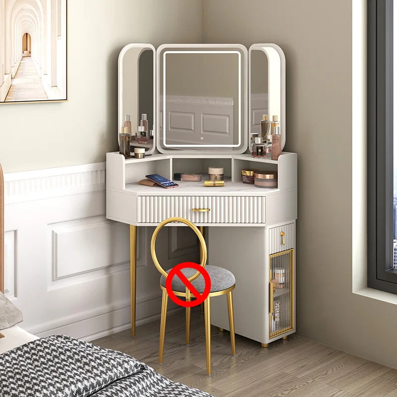 Corner Solid Wood Dressing Table | Triangle Vanity with Storage Combination - 0.7m B