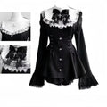 Japanese Gothic Lolita Dress Set | Bow Lace Ruffles Harajuku Y2K Mini Dress - 318 black white，L