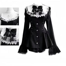 Japanese Gothic Lolita Dress Set | Bow Lace Ruffles Harajuku Y2K Mini Dress - 318 black white，L