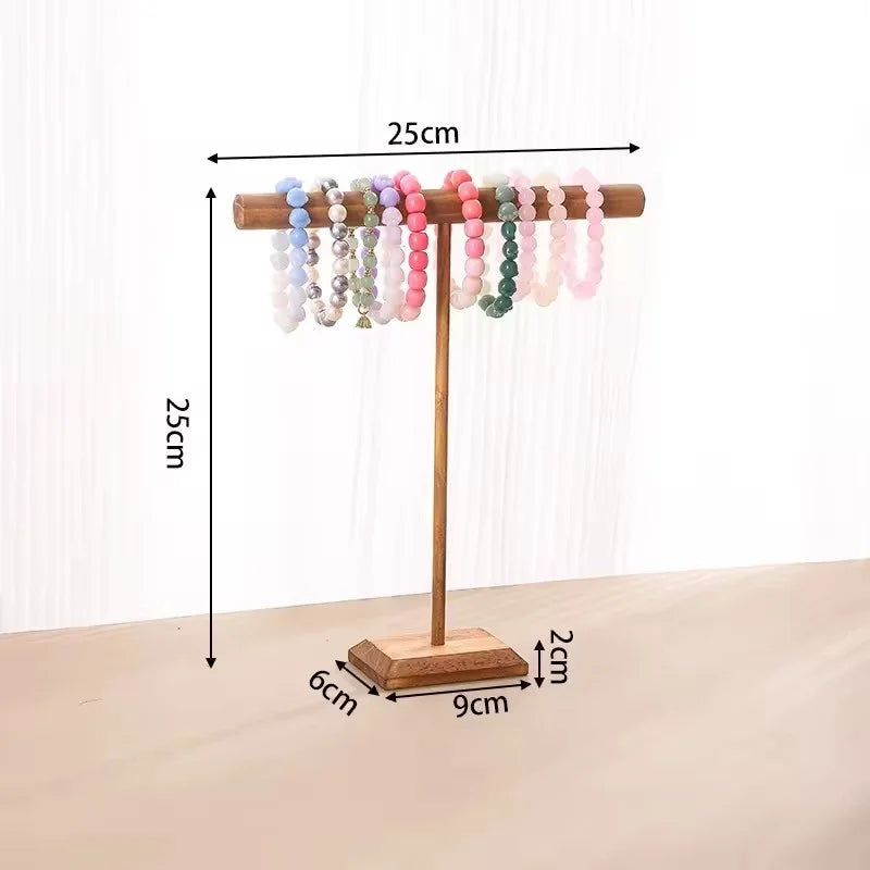 Solid Wood Jewelry Display Stand | Bracelet & Necklace Organizer with Base - walnut L