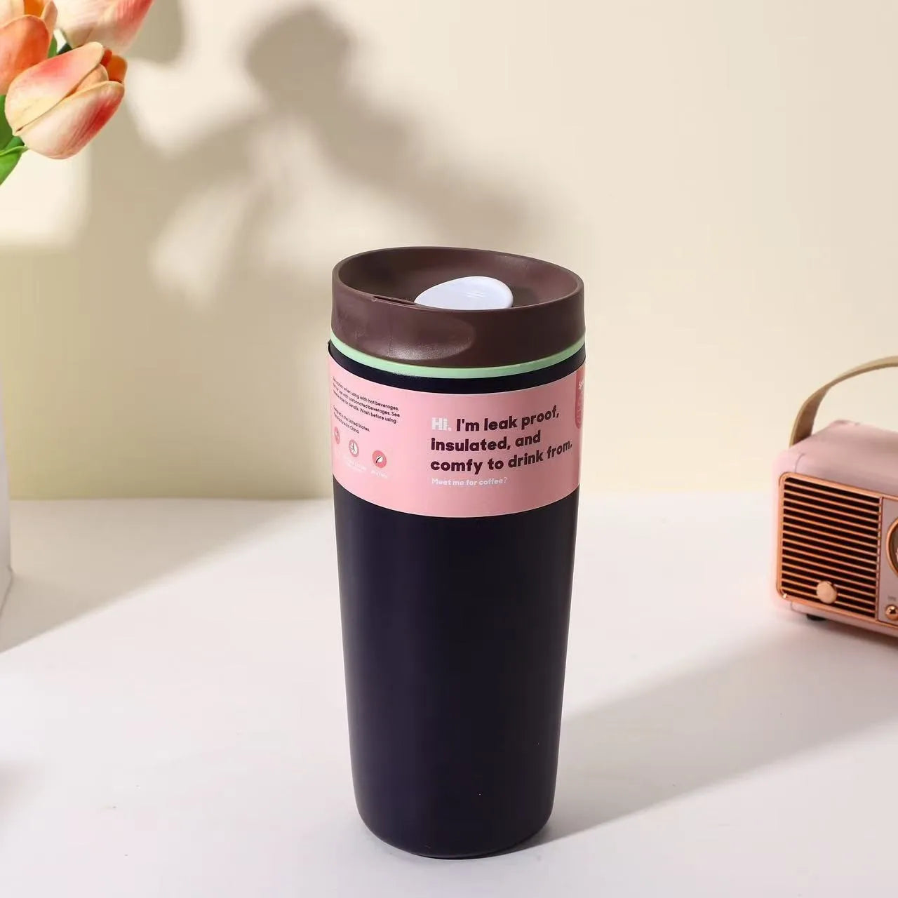 20oz Insulated Stainless Steel Mug | Spill-Proof Lid Travel Coffee Tumbler (Hot/Cold) - Dark blue  600ml，One Size