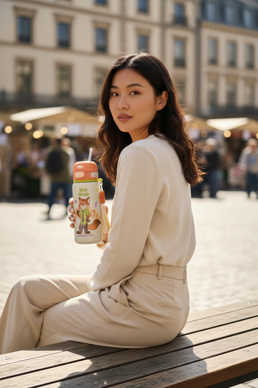 Editorial lifestyle - city bench over shoulder