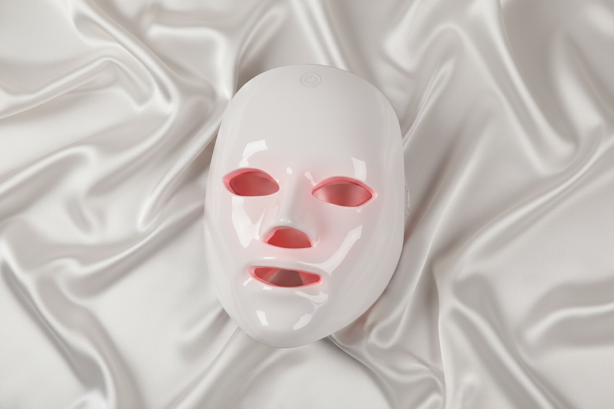 LED Face Mask with Red Light on Silk Cloth