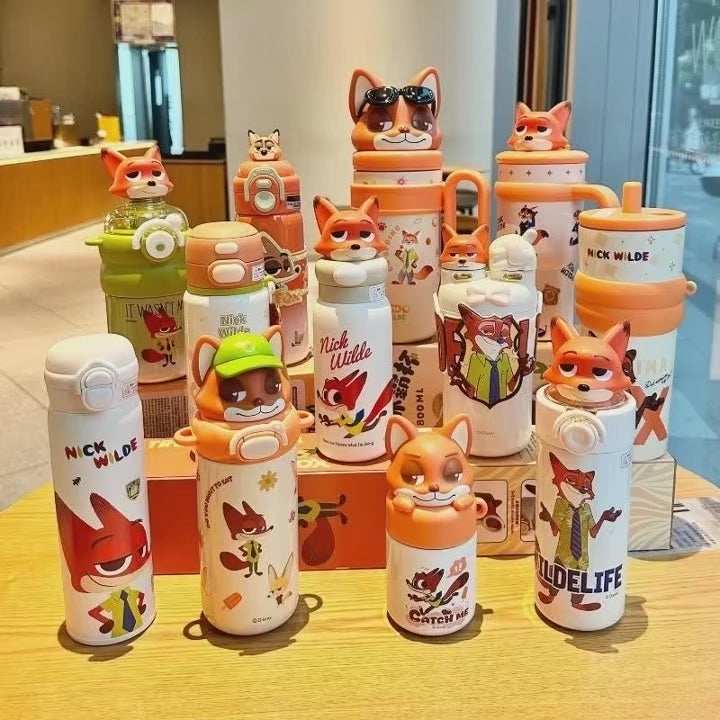 Cute Cartoon Couple Thermos Cup with Straw | Large-Capacity Insulated Travel Tumbler