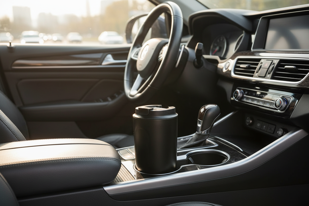 Thermal mug in car cup holder